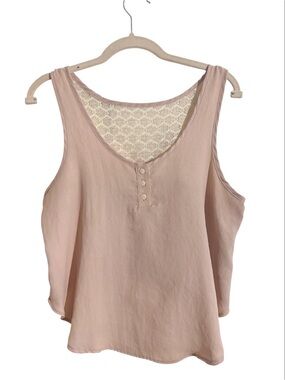 Blush Pink Lace-Back Sleeveless High Low Tank Top Blouse